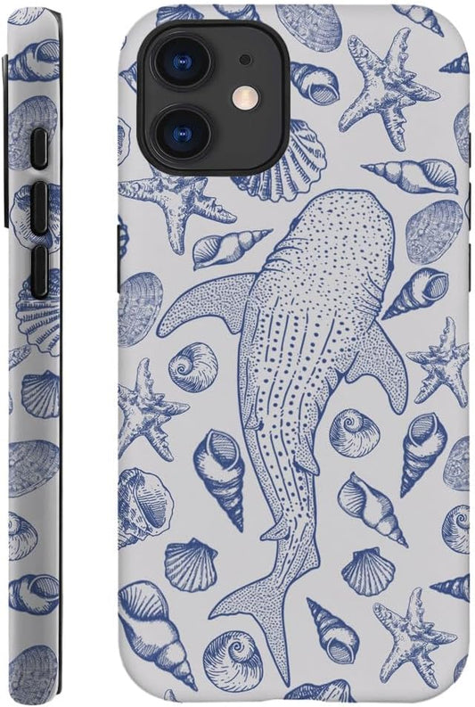 DAIZAG Case Compatible with iPhone 12,Fit Shockproof Cover for Women Girls,Blue Seashell Whale Shark Ocean