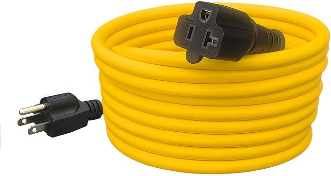 15-Feet 15 Amp Household AC Plug to 20 Amp T Blade Adapter Cable，14AWG 15-Foot 15 Amp to 20 Amp Plug Adapter Cord Nema 5-15P to 5-15R/5-20R 20Amp Comb AC Power Cord, Yellow