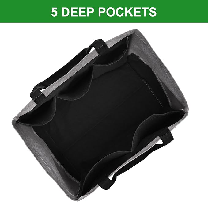 3 Pack Reusable Grocery Bags Heavy Duty, 8.3 gal Foldable Large Canvas Tote Bag with Handles, Holds 60 lbs Eco-friendly Bags with 5 Pockets, Grey+Black