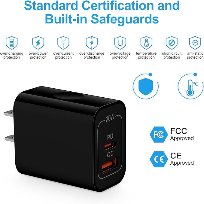 20W USB C Charger Cube,2-Pack Wall Plug Android Fast Charging Block, 2-Port PD+QC Power Adapter Type C Box for Samsung Galaxy S25 Ultra/S25 Plus/S24/S23/Watch Ultra 7/A36/A16/A26,iPhone 16e,Pixel 9A