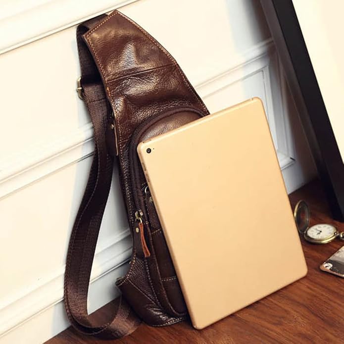 KPYWZER Vintage Leather Sling Bag Backpack for Men Crossbody Shoulder Chest DayPack Backpacks