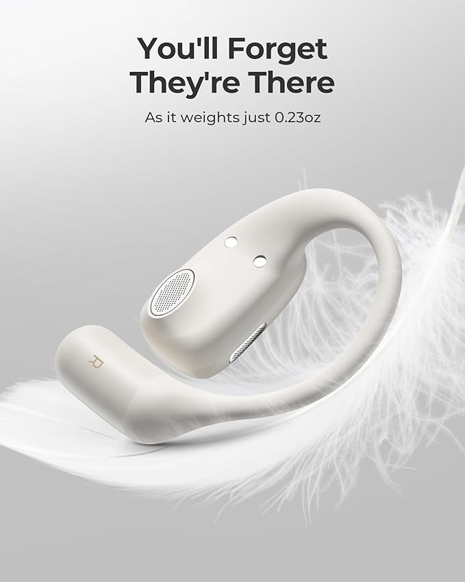 Lytmi CozyFit Open Ear Headphones, 0.23oz Ultra-Light Comfortable Wireless Earbuds, 0.6mm Thinnest Earhooks, Bluetooth 5.4, Clear Audio, 30 HRS Playtime, IPX5 Waterproof Earphones with Mic-White