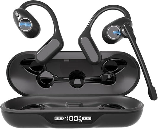 iDIGMALL Bluetooth 5.4 Headset w/Detachable Microphone, Open Ear Headphones w/DSP Noise Canceling Mic & Mute for Call, Multipoint Wireless Earbuds w/Charging Case for Office Home Work Driving Travel