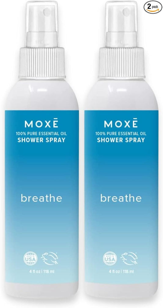 MOXE Shower Mist, Spa Steam Spray, Certified Natural Essential Oils, Aromatherapy, Tension Relief (Breathe, 4 Fl Oz (Pack of 2))