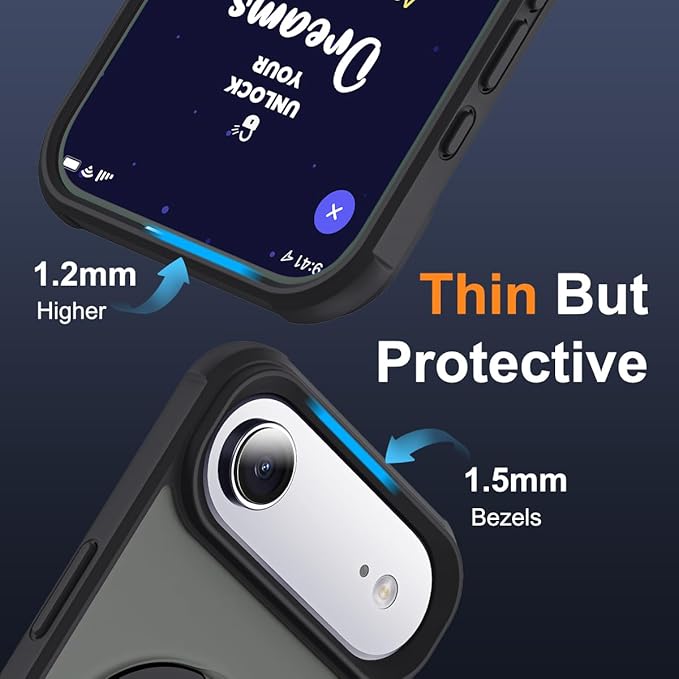 Compatible with iPhone 17 Air Case with Invisible Magnetic O-Ring Stand Military-Grade Translucent Phone Case for iPhone 17 Air 6.5" [Compatible with Mag-Safe][Great Grip Feeling], Black