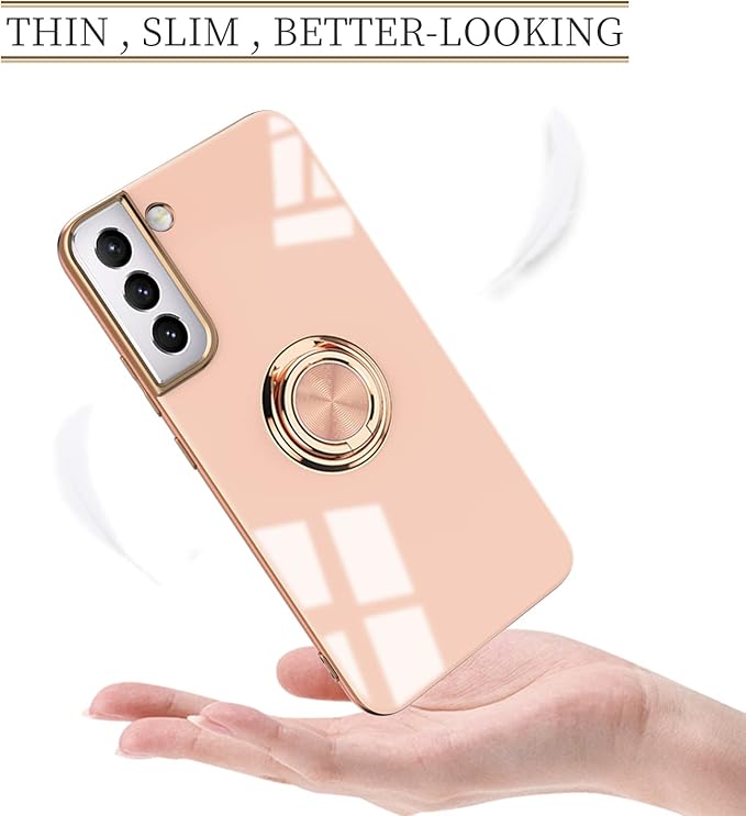 Tnarru Compatible for Samsung Galaxy S22 Case with Ring Holder Kickstand [with Magnetic] Soft TPU Shockproof Electroplated Protective Phone Case for Galaxy S22 5G Pink