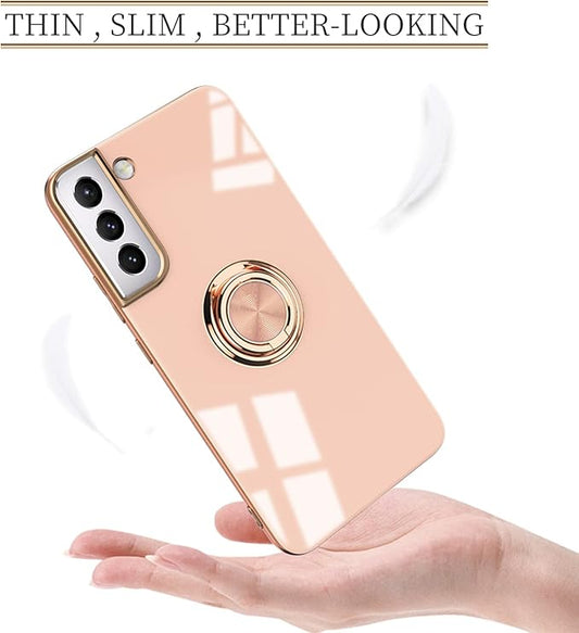 Tnarru Compatible for Samsung Galaxy S22 Case with Ring Holder Kickstand [with Magnetic] Soft TPU Shockproof Electroplated Protective Phone Case for Galaxy S22 5G Pink