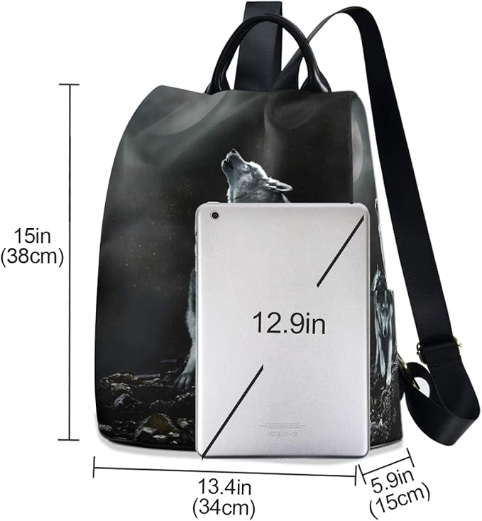 ALAZA Wolf Animal Print Moon Backpack Purse for Women Anti Theft Fashion Back Pack Shoulder Bag