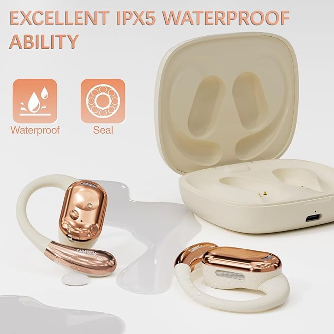 TUINYO True Wireless Ear Hooks, IPX5 Waterproof, Stable One-Step Bluetooth Connection with Long Transmission, 40hrs Longed Standby Time with 10hrs Playtime for Each, Compatible to Different Devices