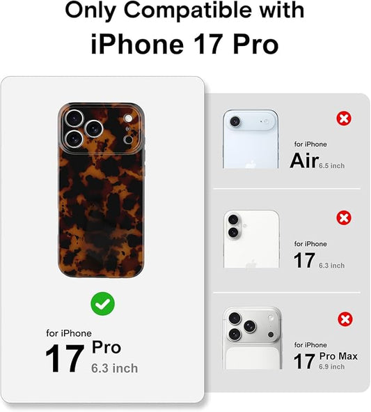 Case for iPhone 17 Pro, Stylish Leopard Tortoise Amber Design Slim & Shockproof Translucent Matte Brown Cover with Tortoise Print