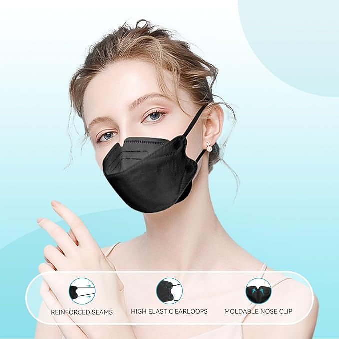 60pcs KF94 mask,Disposable Black Masks,4 layers Protection Filter Efficiency>95%,Double line nasal frame,Highly elastic ear straps,Breathable comfort,Suitable men women daily use
