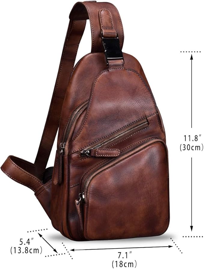 IVTG Genuine Leather Sling Bags for Men and Women Chest Shoulder Backpack Handmade Crossbody Motocycle Daypack