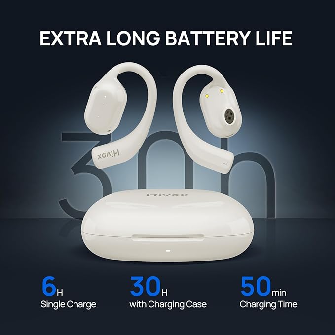 Open Ear Earbuds,Wireless Headphones with Earhooks,Earphones Wireless Bluetooth Air Conduction,Ultra-Comfort,Clear Calls,30H Playtime,IP54 Waterproof