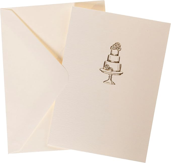 Graphique Wedding Cake Cards, Pack of 10 Cards with Envelopes, Congratulations Greeting, Newlyweds, Blank Inside, Gold Foil Embossing, La Petite Press Collection Boxed Set, 3.25" x 4.75"