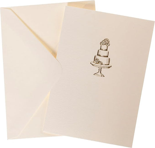 Graphique Wedding Cake Cards, Pack of 10 Cards with Envelopes, Congratulations Greeting, Newlyweds, Blank Inside, Gold Foil Embossing, La Petite Press Collection Boxed Set, 3.25" x 4.75"
