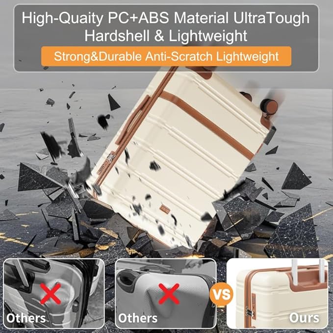 Luggage Sets 3 Piece with spinner wheels, PC+ABS Hard Shell Travel Luggage,Lightweight Carry-on suitcases with TSA Lock,YKK Zippers (Navy)