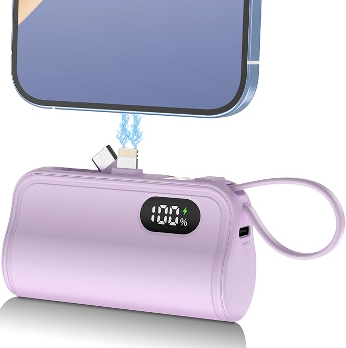 Mini Portable Charger 5000mAh Power Bank for iPhone, USB C Cell Phone Portable Power, LCD Display Battery Pack Compatible with iPhone 16/16 Pro Max/15/14/13/12/11/XR/8/ Samsung,Android Phones etc