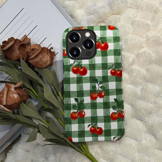 DAIZAG Case Compatible with for iPhone 12 Pro,Green Red Checkerboard Tomatoes Watercolor Phone Case for iPhone 12 Pro for Girl Women Boy Men