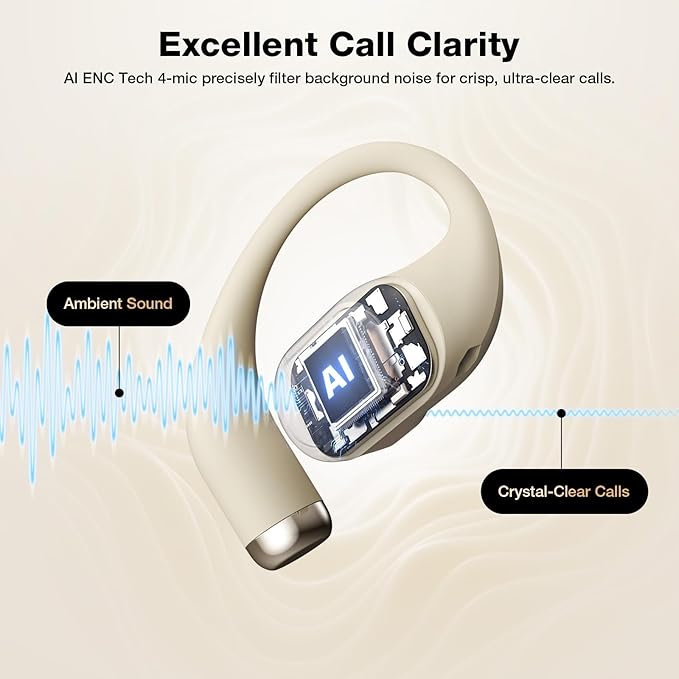 BlitzRock CT3 Pro Open Ear Headphones, Rich Balanced Sound, AI ENC 4 Mics Clear Calls,40H Playtime, IPX5 SweatSafe, Bluetooth 5.4 Wireless Earbuds with Earhooks, App Control