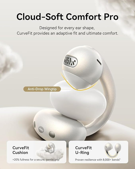 Baseus Bowie MC1 Pro Open Ear Clip-On Headphones, Hi-Res LDAC & HiFi4 Acoustic Sound, 5g Ultra-Lightweight Comfort, SuperBass 2.0, DNN 4-Mic AI Clear Calls, IP67 Waterproof, Bluetooth 6.0 (White)