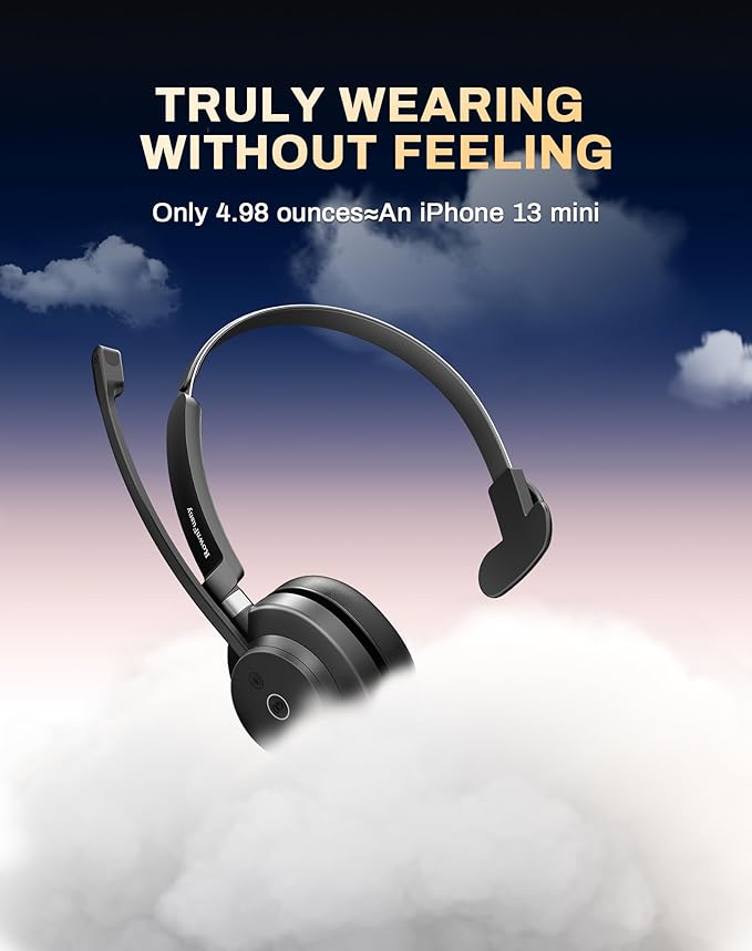 Bluetooth Wireless Headset with Mic for Work - Wireless Headphones for PC, Office, Call Center, Noise Reduction Mic, 2.4Ghz USB Dongle & Bluetooth 5.3, Lightweight & Comfortable for Online Class
