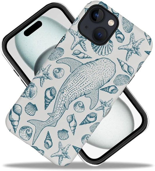 DAIZAG Case Compatible with iPhone 15,Fit Shockproof Cover for Women Girls,Beach Seashell Whale Ocean Aesthetic