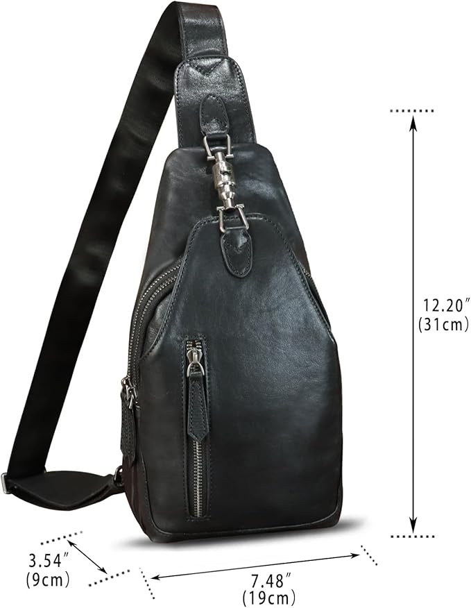 Genuine Leather Sling Bag for Men and Women Real Leather Shoulder Crossbody Bag Chest Bag Sling Backpack Purse