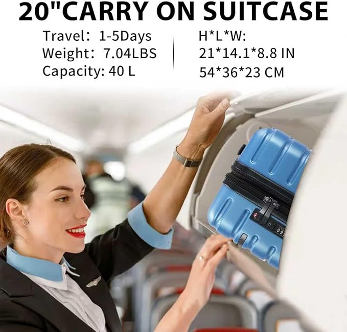 EMPSIGN Carry On Luggage with Spinner Wheels, Hard Shell Carry-On Expandable Suitcase 21x14x9 Airline Approved & Built-in TSA Lock, Durable Travel Rolling Suitcase, Carry-On 20-Inch, Light Blue