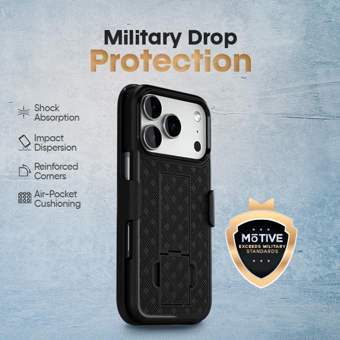MOTIVE for iPhone 17 Pro Max Holster Case, Belt Clip Case for iPhone 17 Pro Max, Shell Holster Combo i Phone 17 Pro Max, Slim Drop Shockproof Protective Cover with Kickstand (6.9") | Ranger v1 Series