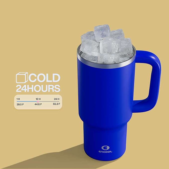 32 oz Tumbler with Handle and Straw: Stainless Steel Insulated Tumbler Keeps Cold for 24 Hours, Leakproof Travel Cup Fits in Cup Holder and BPA-Free, Royal Blue