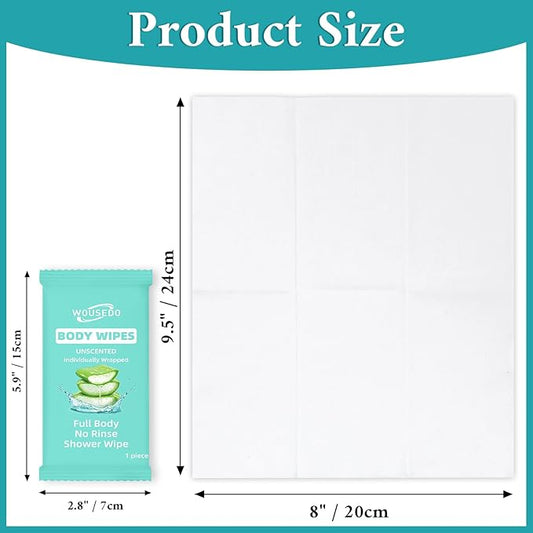 300 Pack Individually Wrapped Body Wipes (8" x 9.5"),No-Rinse Shower Wipes for Adults,Travel,Gym & Camping,Bulk Cleansing Wipes for Homeless