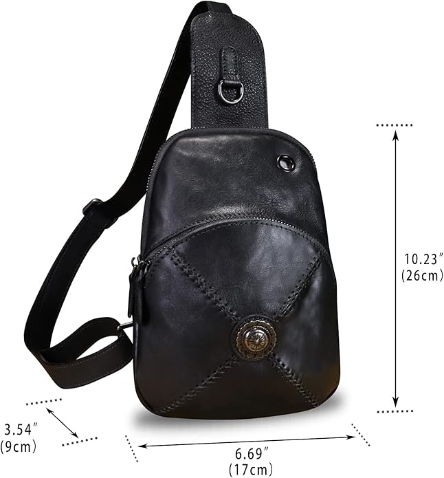 Genuine Leather Silng Bag for Women Small Vintage Leather Sling Backpack Fashion Shoulder Crossbody Bag Chest Purse
