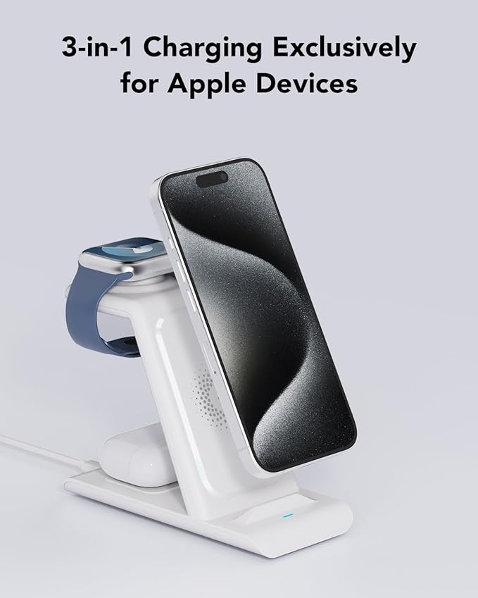 HATALKIN 3 in 1 Wireless Charging Station Compatible for Apple Products Multiple Devices Charger for Apple Watch Ultra 11 10 9 8 7 SE AirPods Pro iPhone 17 16 15 14 13 Pro Max/X/XS Fast Charger Stand