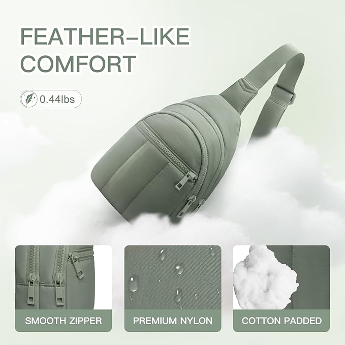 Quilted Puffer Crossbody Bags for Women Small Puffy Sling Bag Lightweight Cross Body Bubble Purse Shoulder Bag for Travel (Bean Green)