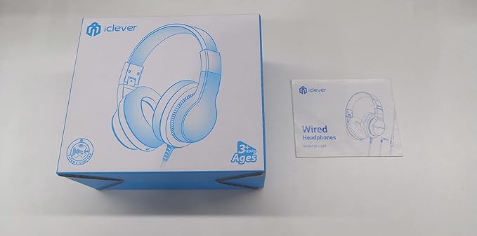 iClever HS19 Kids Headphones with Microphone, 74/85dBA Volume Limiter - Shareport - Over Ear Stereo Headphones for Kids Boys Girls, Foldable 3.5mm Jack Wired Headphone for iPad/School/Travel, White