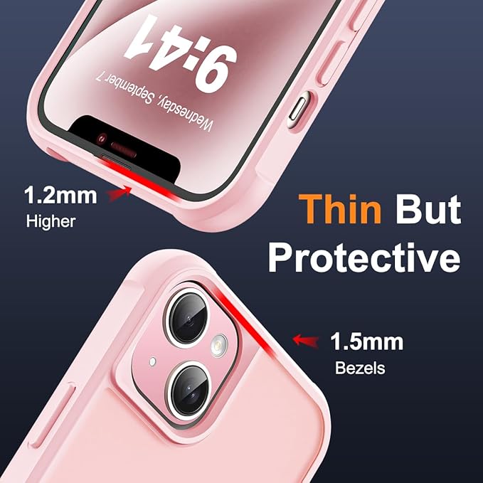Compatible with iPhone 14 Plus Case with Invisible Magnetic O-Ring Stand Military-Grade Translucent Case for iPhone 14 Plus 6.7" [Compatible with Mag-Safe][Great Grip Feeling], Pink
