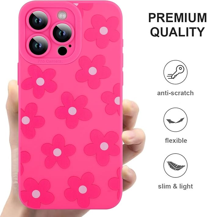 ZIYE for iPhone 14 Pro Max Case Hot Pink Flower Pattern Phone Case with Camera Protection,Soft TPU Silicone Rubber Protective Cover Floral Design Cases Compatible with iPhone 14 Pro Max 6.7 Inch