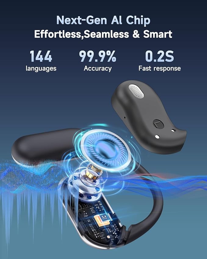 AI Translation Earbuds Real Time, 144 Language Translator Earbuds OWS 4-in-1 Translation Headphones, Fit iOS and Android, Ideal for Travel Business Learning（Ink Black）