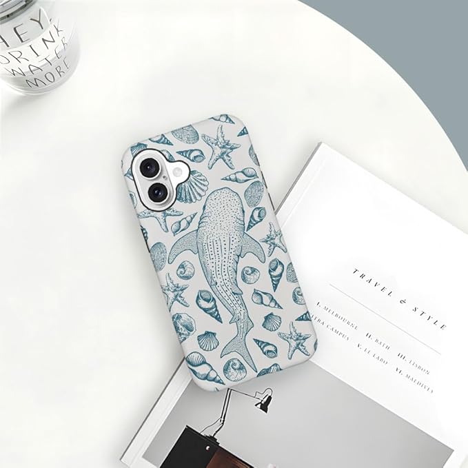 DAIZAG Case Compatible with iPhone 16 Plus,Fit Shockproof Cover for Women Girls,Beach Seashell Whale Ocean Aesthetic