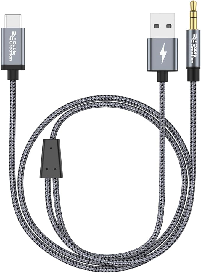 CableCreation USB C to 3.5mm Audio Cable with USB Charging Cable, Car Aux Cable, Type C to Aux Jack Headphone Car Stereo with 18W Charge for iPhone 16 15 Pro Max Plus, Galaxy S24/S23+, Pixel 9/8/7+