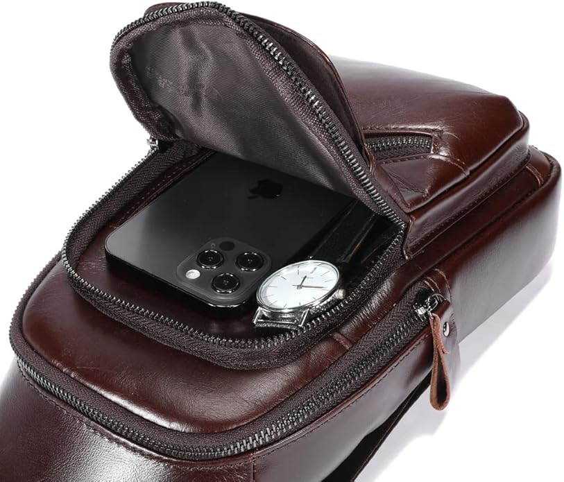 KPYWZER Vintage Leather Sling Bag Backpack for Men Crossbody Shoulder Chest Day Pack Backpacks