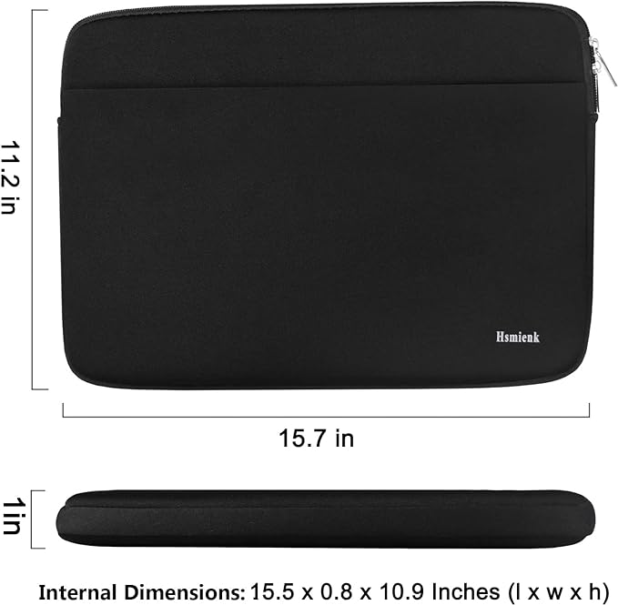 Laptop Case Sleeve 15.6 inch, Shockproof Protective Notebook Case with Accessory Pocket, Briefcase Carrying Laptop Cover for 15.6" HP, ASUS, Dell, Lenovo, Acer, Black