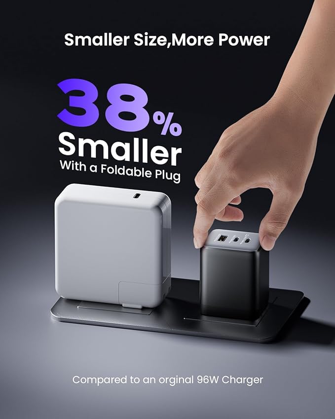 100W USB C Charger Block, Fast Wall GaN Charger, 3-Port Compact Foldable USB Power Adapter for MacBook Pro/Air, Dell XPS,iPad Pro,iPhone Series,Galaxy S25/S24,and More