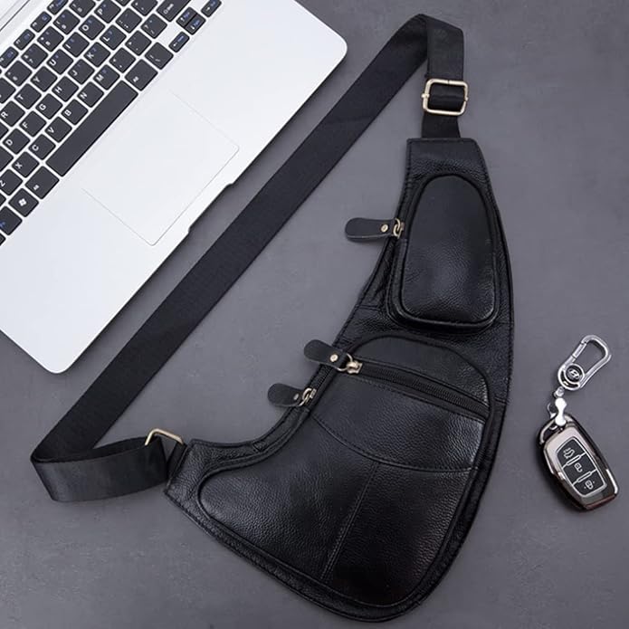 KPYWZER Vintage Leather Sling Bag Backpack for Men Crossbody Shoulder Chest DayPack Backpacks