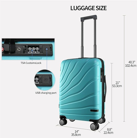 VANKEAN Carry On Luggage with Spinner Wheels & TSA Lock, Expandable Fashionable Hard Shell Suitcase airline approved，20 Inch Carry-On，Lake Blue