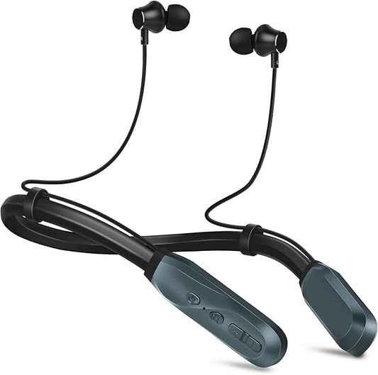 Neckband Bluetooth Headphones, 200H Long Playtime Wireless Stereo Neckband Earbuds with Microphone, Waterproof Around The Neck Headphones in Ear Headset for Sports/Workout/Office (Dark Blue)