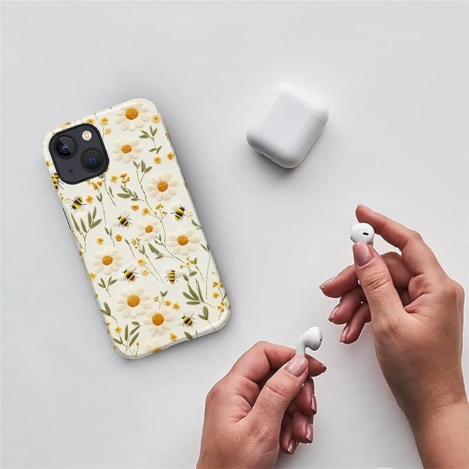 Case for iPhone 13 iPhone 14 Case,Bees Sunflowers Design - Hybrid Dual Protection Silicone + Hard PC Shockproof Full Body Cover Slim Anti-Scratch Protective Case for Men Women