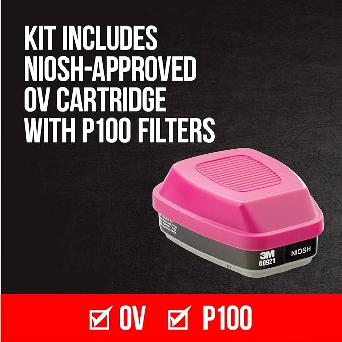 3M P100/OV Odor/Particulate Multi-Purpose Reusable Respirator 65021, Medium Size, NIOSH-APPROVED Organic Vapor Cartridge & P100 Rated Filters, Flexible, Thermoplastic Faceseal For Comfort (65021H1-DC)