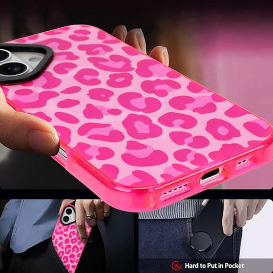 SAKUULO Magnetic for iPhone 16 Case Hot Pink Leopard Print Pattern [Compatible with MagSafe] [with Screen Protector] Wireless Charge Strengthen Protection Cover, Hot Pink Leopard (6.1")