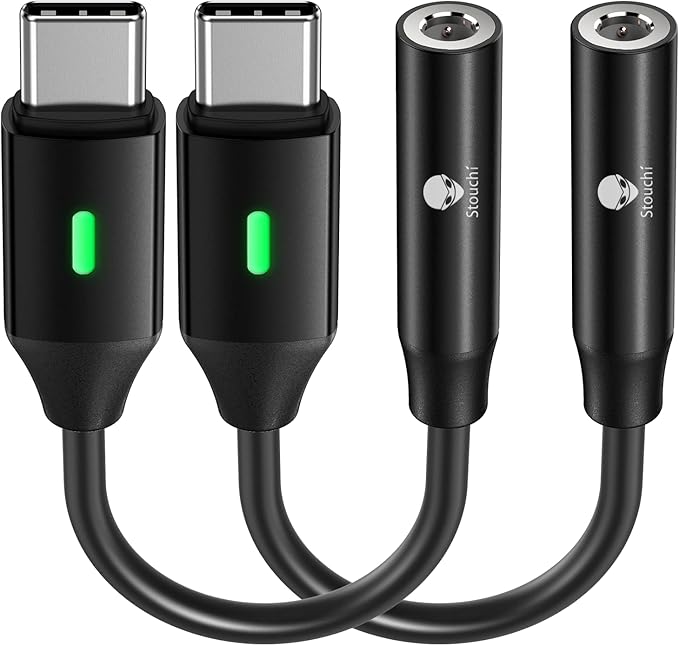 Stouchi USB C to 3.5mm Dongle Adapter, USB C to 3.5mm Headphone Jack Hi-Fi DAC Compatible with Pixel 7/6a/6, iPad Mini 6, Samsung Galaxy S22/S21/S20 Plus Ultra, Note 20/10, 2 Packs-Black